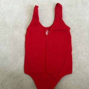 Red Ribbed One-Piece Bodysuit
